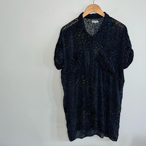Silence + Noise Animal Print Sheer Velvet Button Down Top - Picture 1 of 7